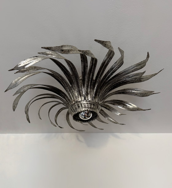 Image 1 of Sunburst wall sconce in silver wrought iron, 1960s