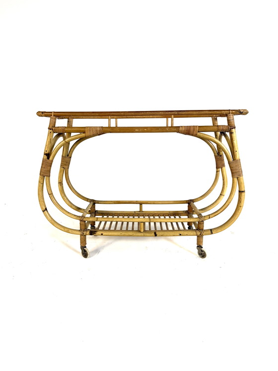 Image 1 of Vintage rattan plant table '60