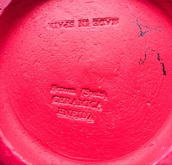 Ceramica Eneida Girona anni '60-'70, brocca rossa con linee tipo graffito., ceramiek Eneida, Vasi, Nero (foto 5 di 7)