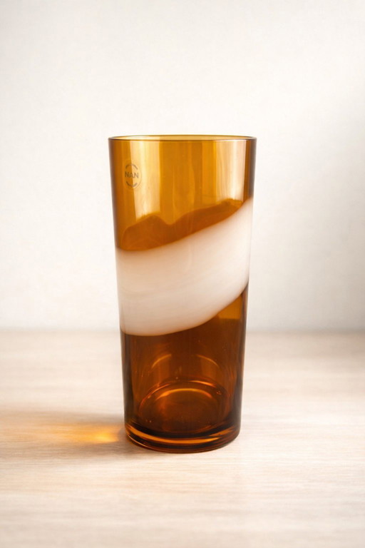 Carlo Nason Murano Glass Vase – "Mou" Collection – Amber & White Lattimo – Signed