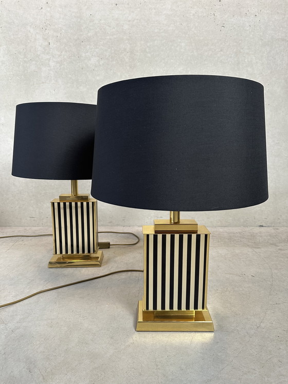 Image 1 of 2X Vintage 'Black And Gold' Table Lamp - Hollywood Regency