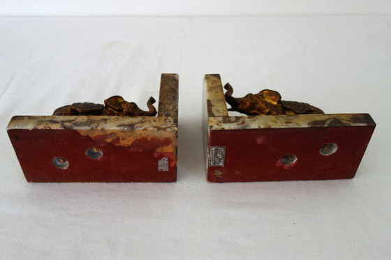 Image 1 of Coppia di fermalibri vintage a forma di elefante in marmo e oro