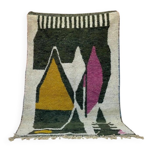 Einzigartiger ecrufarbener Berber-Teppich mit geometrischen Mustern, 250cm x 150cm