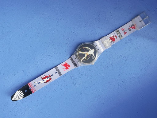 Vintage XXL Wanduhr Swatch Greek Olympic "Discobolus 1992" Armbanduhr Memphis Milano Postmodern Wand Uhr