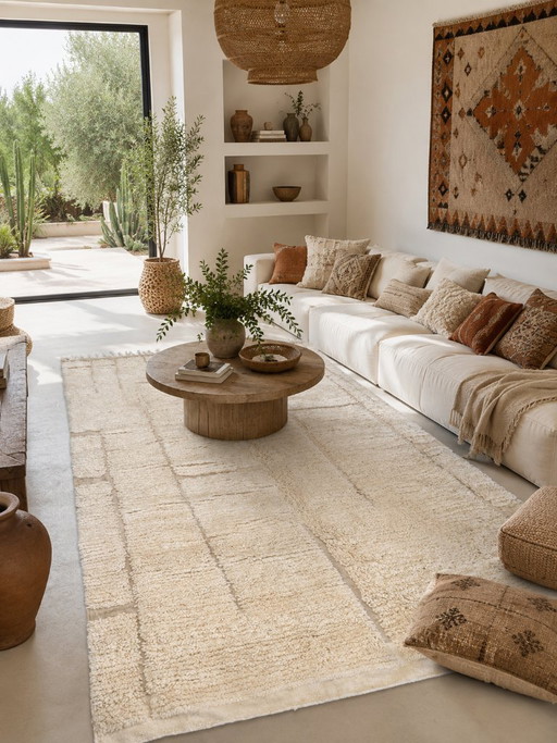 Tapis berbère marocain écru en laine – Fait main – 161 × 258 cm – vloerkleden en tapijten, Wool (photo 2 of 5)