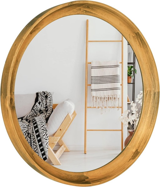 JIYUERLTD Wandspiegels,Muur spiegel,Houten ronde spiegel, Decoratieve Spiegels voor badkamer entrees, Woonkamer en poeder kamer,