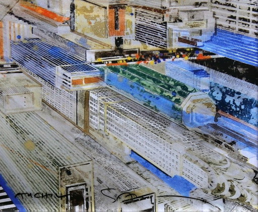 Gottfried Salzmann : "Manhattan Crossroads". Impression UV sur plexiglas. Signé à la main, édition limitée.