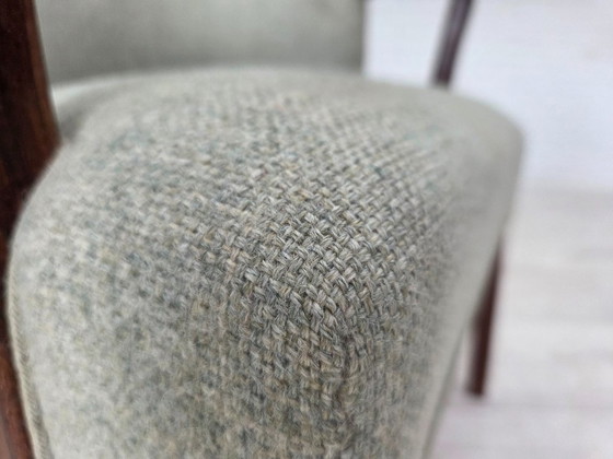 Image 1 of 1960s, Danish armchair, original light grey furniture wool, solid teak wood.