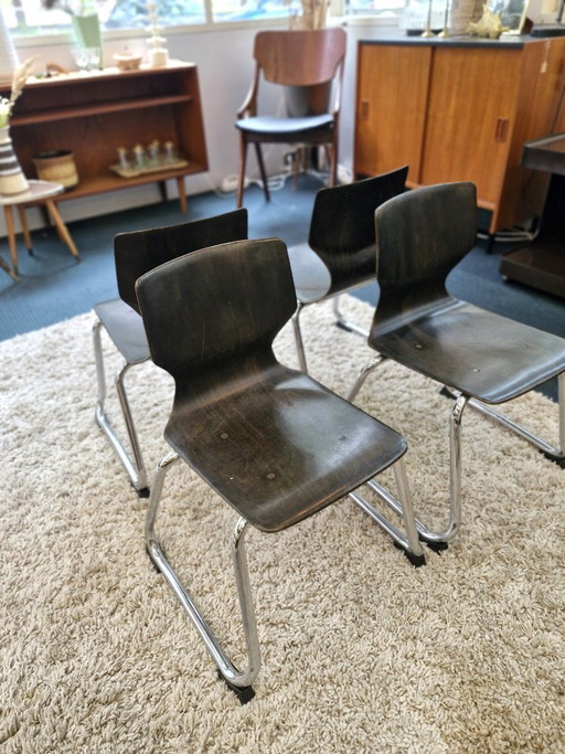 Vintage Flötotto Pagholz Hochstühle (4er-Set)