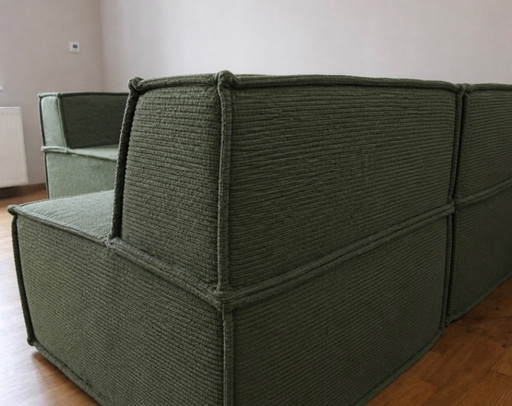 Modulaire bank, design uit het midden van de vorige eeuw, fluweel, koord