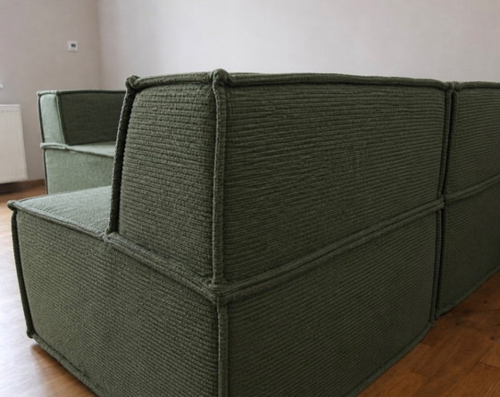 Image 1 of Modulaire bank, design uit het midden van de vorige eeuw, fluweel, koord