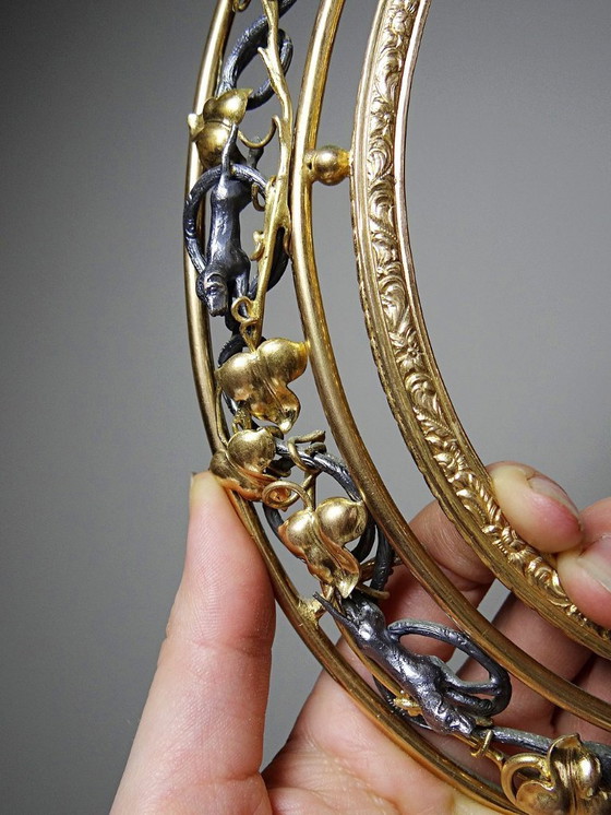 Image 1 of Antiker Jugendstil-Wandrahmen, spätes 19. Jahrhundert, Jagdszene, durchbrochenes Relief, Metall