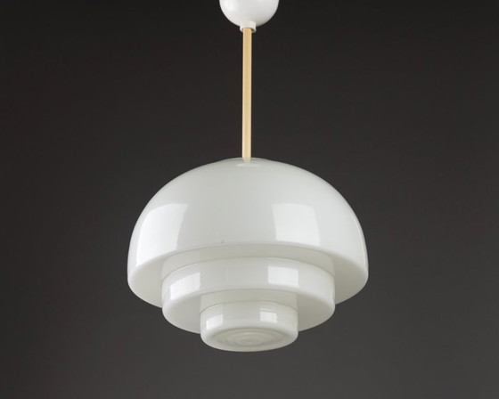 Image 1 of Bauhaus Art Deco hanglamp, opaalglas, wit, Mithras plafondlamp