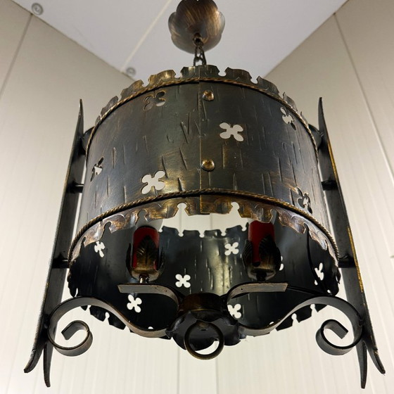 Brutalist classic castle style iron pendant lamp 1960s, Metal, Black, Rustic (photo 10 of 13)
