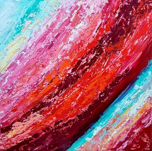 Autocontrol – pintura abstracta, colorida y expresiva – pieza impactante – 60x60 cm
