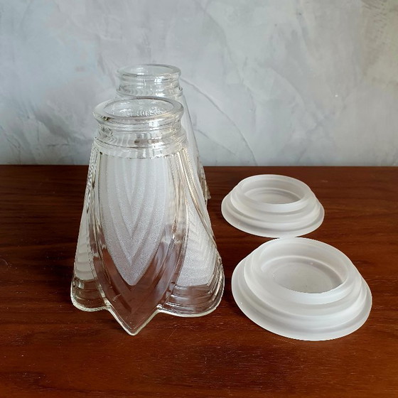 Image 1 of Art Deco Theelichten Vintage Frosted Glas 2 Stuks