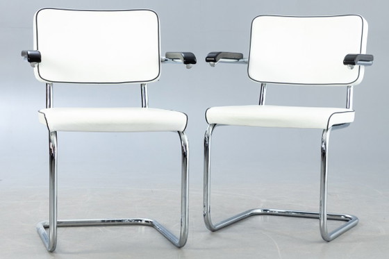 Thonet Freischwinger S64 Jil Sander avec cuir et rembourrage – Chaises de salle à manger, Bois (photo 9 of 9)