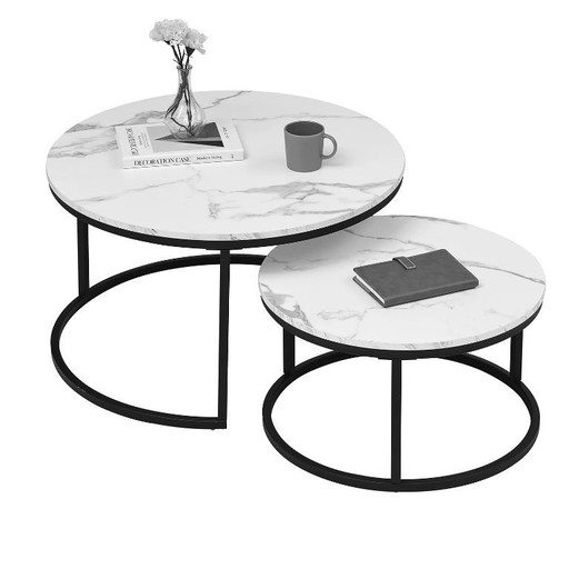 2 in 1 Marble Texture Coffee Table For Living Room Sofa 