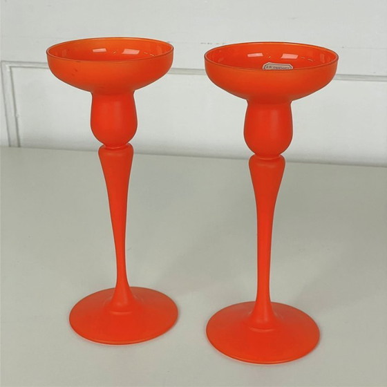 Image 1 of Set di candelieri in vetro arancione di J.G. Durand