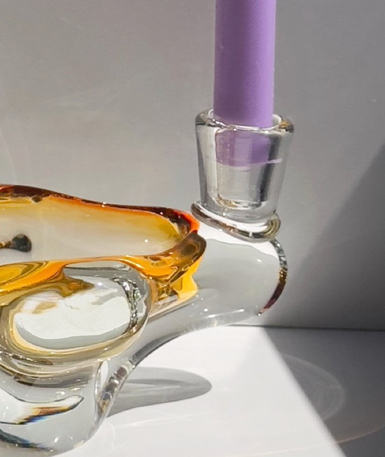 Cendrier vintage en verre avec 2 porte-bougies, ambré et transparent, Italie années 1970 – Bols, Glass (photo 5 of 5)