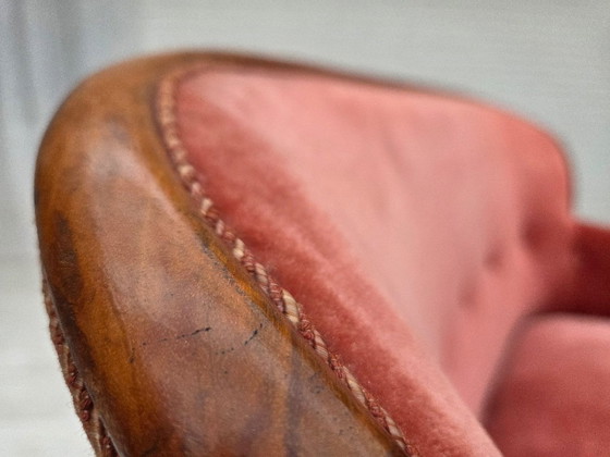 Image 1 of Divano danese a 2 posti, anni '30, velluto rosa salmone, legno di frassino.