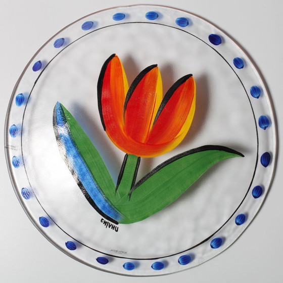 Image 1 of Kosta Boda Tulip Glass Platter by Ulrica Hydman Vallien / Scandinavian Glass Art / Sweden / 1991