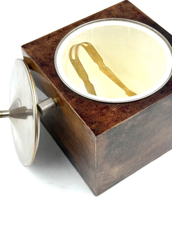 Image 1 of Mid-Century-Eiskübel aus braunem Pergament, Aldo Tura Italien 1950er Jahre