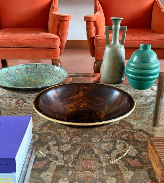 Image 1 of Hollywood regency brass and tortoiseshell lucite bowl / centerpiece, Italy 1970s