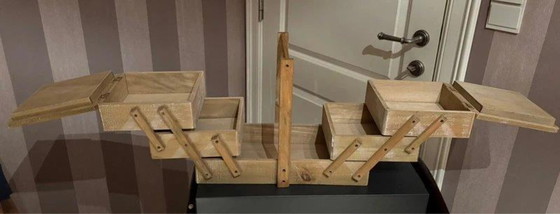 Image 1 of Sewing box with 2 glass plates in lids