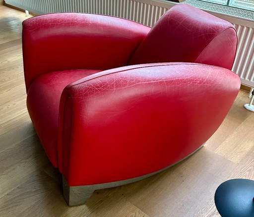 DeSede DS57 Design Franz Romero - red - polished aluminum sled base – de Sede, fauteuils, Leather