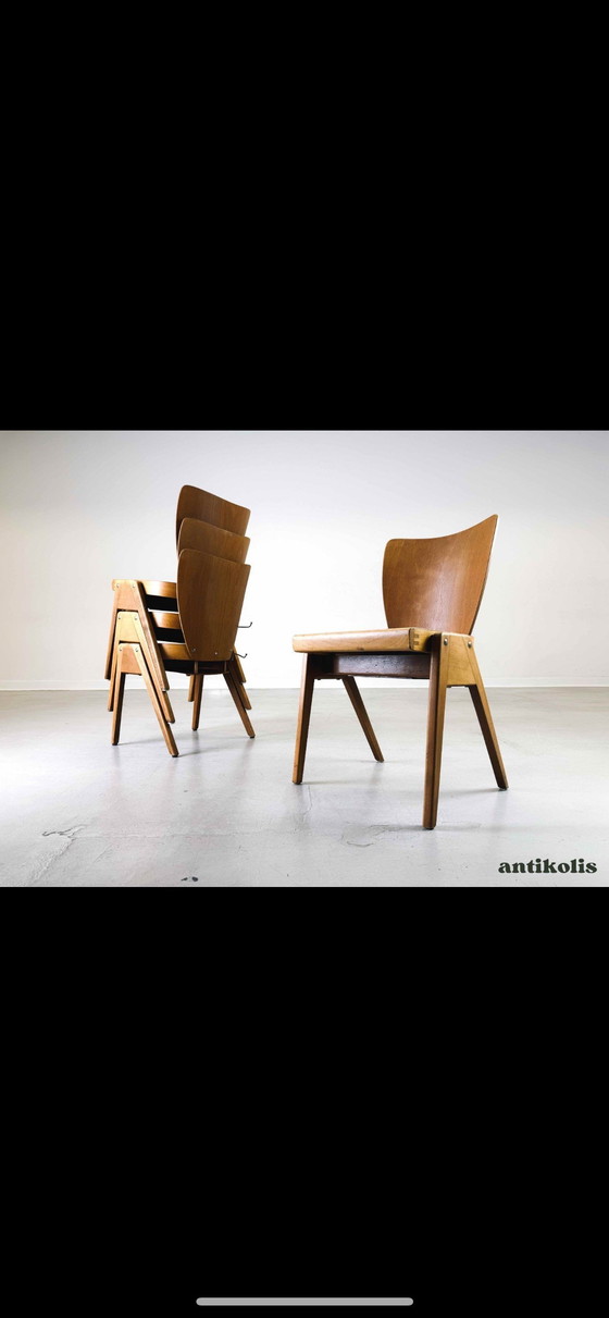 Image 1 of Set van 4 stoelen Mid Century Kadeder beuken vintage stapelbare stoel