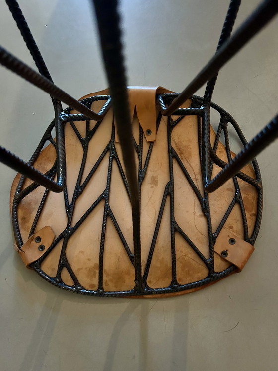 Image 1 of Barkrukken vintage industrieel met echt leren zitting