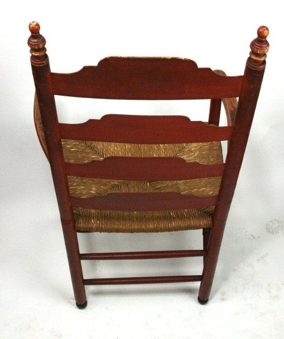 Image 1 of Fauteuil ancien Hindelooper à décor de paysage peint — art populaire frison — vers 1780-1850