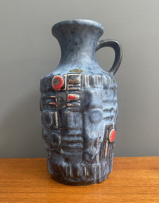 Image 1 of Blue and red vase by Uberlacker keramic West Germany 1970s