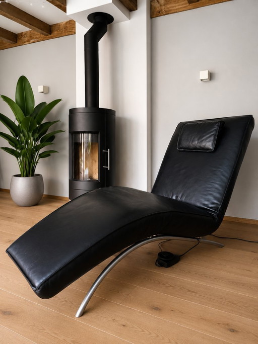 Koinor Jonas Designer Recliner – Black Leather – With Luxury Massage Function – verstelbare relaxstoel, rvs
