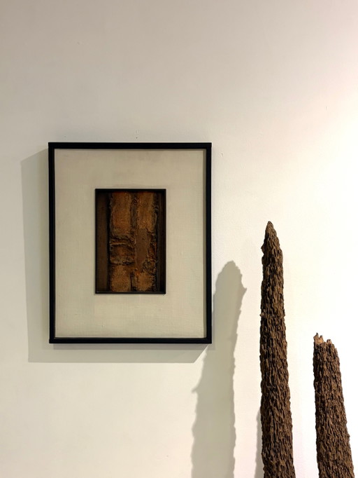 Opera d'arte astratta brutalista vintage – schilderijen tekeningen, Wood, Canvas, Abstract