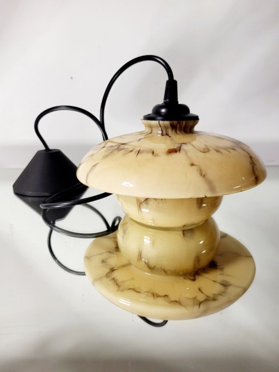 Image 1 of Uran- oder annagrüne Glaspendelleuchte, seltenes Modell, Scailmont, Art déco