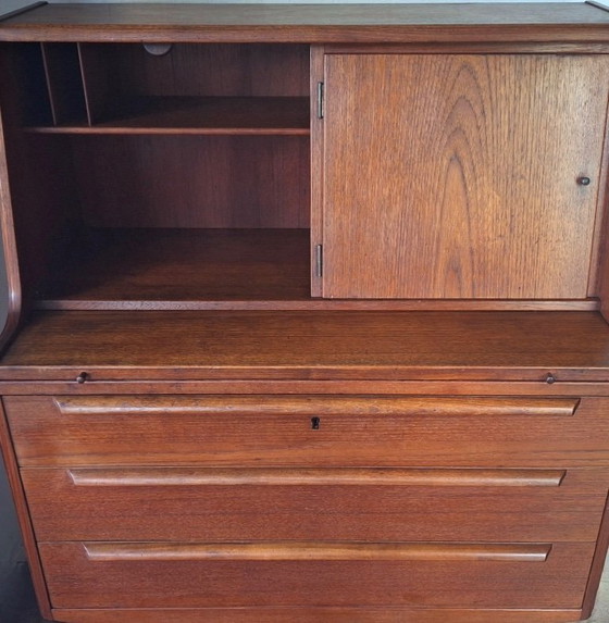 Image 1 of AG Aarhus Sekretär aus Teakholz, 3 Schubladen und versteckter Spiegel, Dänemark 1960er Jahre