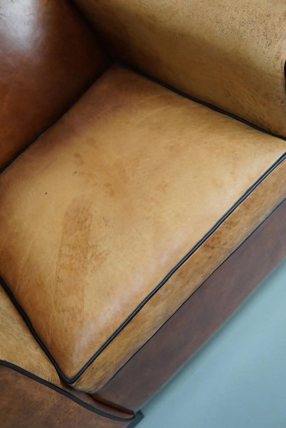 Image 1 of Vintage Nederlandse clubfauteuils van cognackleurig leer, set van 2