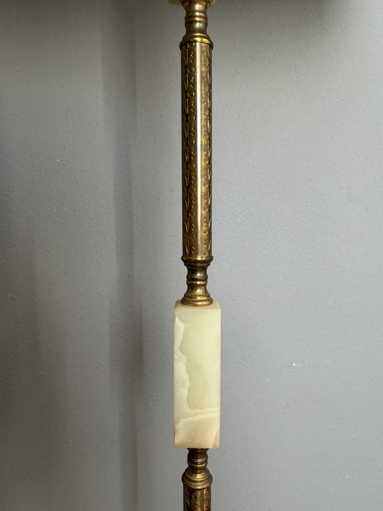 Lampada da Terra Vintage Onice Marmo Ottone Con Paralume – Lampade da terra, Marble, Textile (photo 6 of 11)