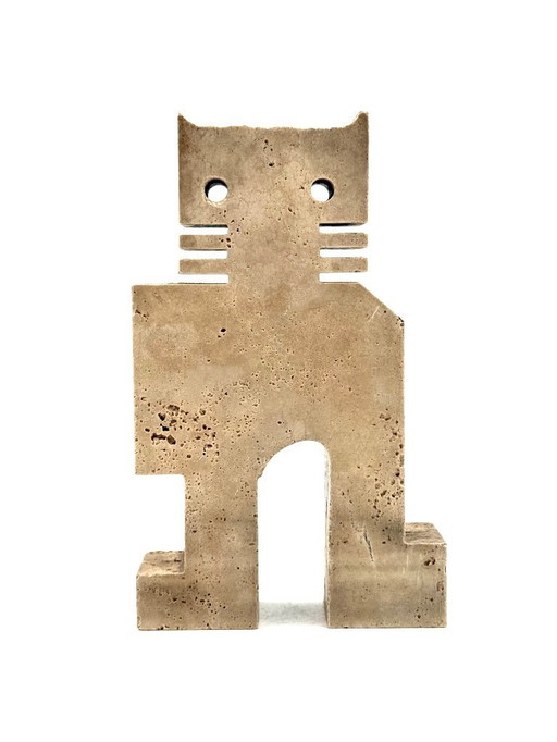 Brutalist travertine sculpture of stylised cat, Enzo Mari Fratelli Mannelli, Italy, 1970s