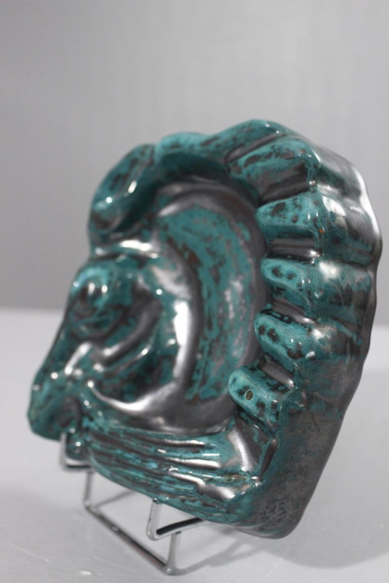 Image 1 of Große Keramik-Schmuckschale mit Kupferoxid-Beschichtung, Stil der 1950er Jahre, Gueden Primavera Cazaux