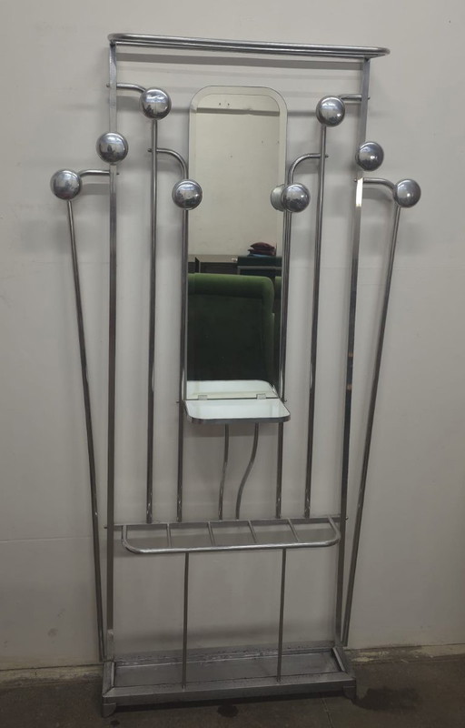 Appendiabiti da ingresso in alluminio stile Art Déco francese con specchio smussato