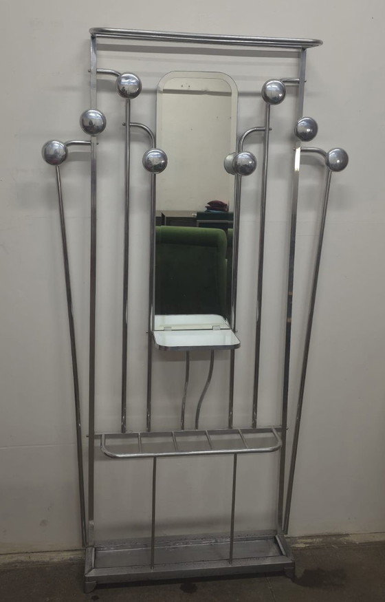 Image 1 of Appendiabiti da ingresso in alluminio stile Art Déco francese con specchio smussato