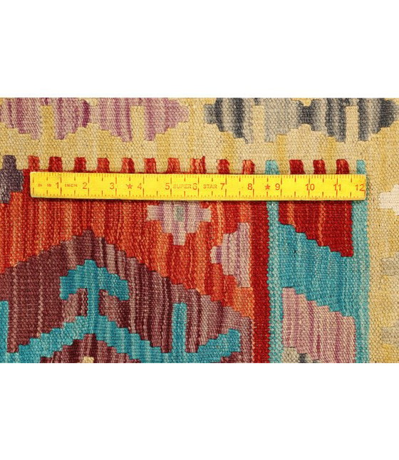 Image 1 of Handwoven Afghan Kilim Rug – 300x204 cm – Red Base with Hexagonal Tribal Patterns