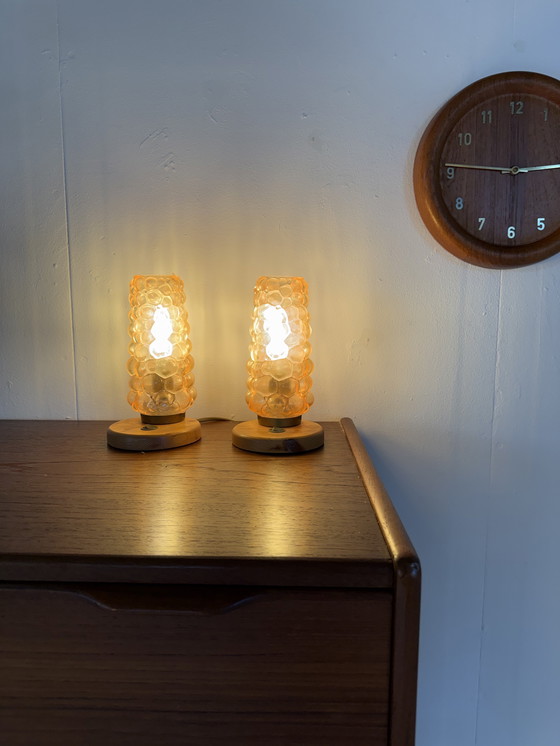 Image 1 of 2x bubble glass bedside lamp, Helena Tynell, Glashütte Limburg '60