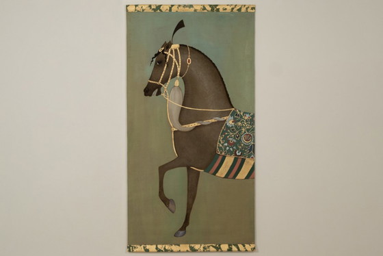 Image 1 of Painted canvas depicting a brown-coated Indian horse in profile. Contemporary.