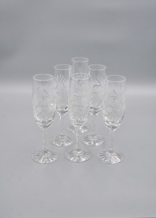 6 champagneglazen van kristal in vintage-stijl, jaren 60-stijl