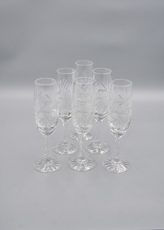 Image 1 of 6 Vintage-Style Crystal Champagne Flutes, 1960s Style