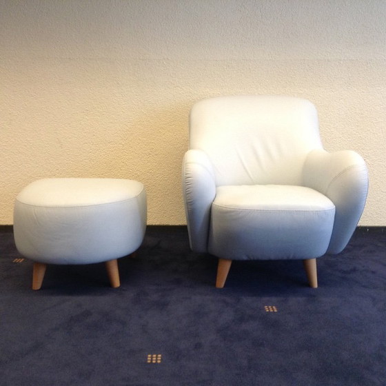 Image 1 of  Fauteuil ha incontrato Hocker in morbido leder licht blauw